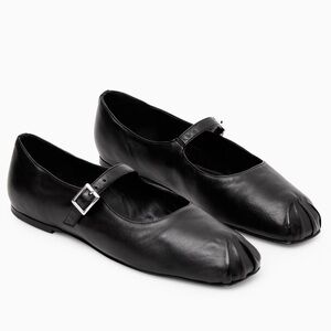 COS Black Leather Flats with Buckle